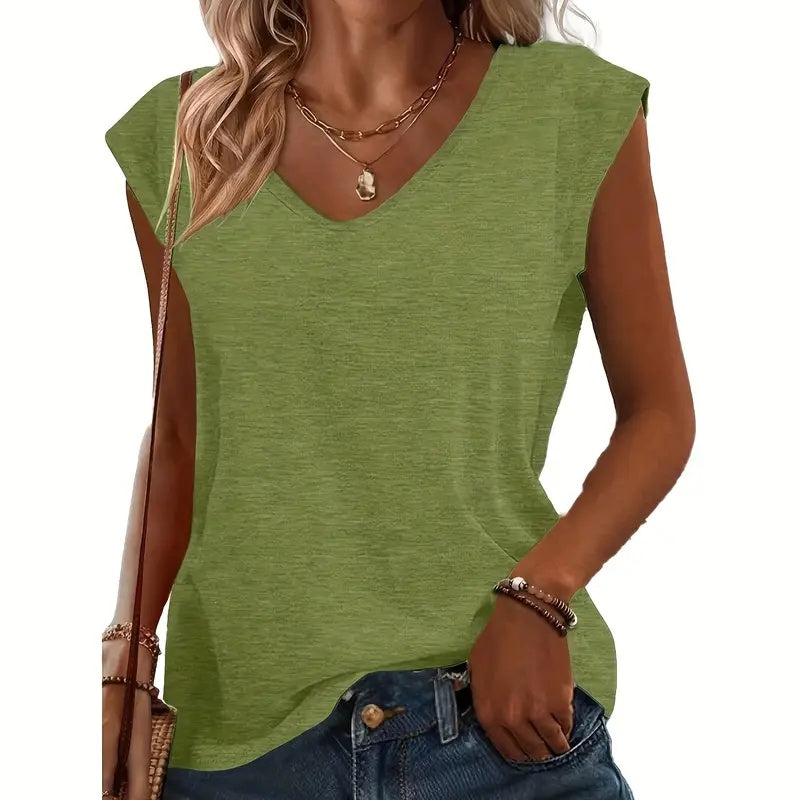 Women's 5-Pack V-Neck Solid Color Short Sleeve T-Shirts - Basic Casual Summer Tees