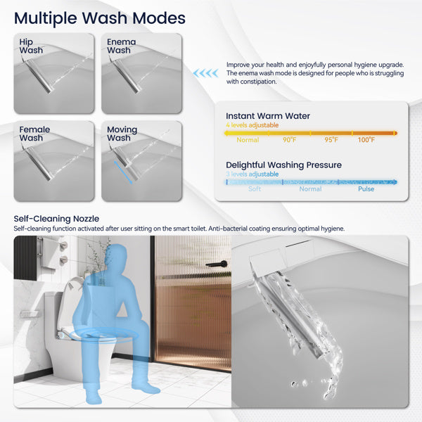 Smart Toilet With Side Knob Adjustable Heated Seat, Water Temperature And Pressure Adjustment Function, Portable Toilet With Automatic Nozzle Cleaning Function, Cannot Be Shipped On Weekends