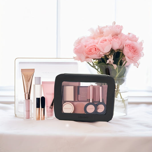 Clear Makeup Bag For Traveling - Transparent Cosmetic Case Clear Toiletry Bag Organizer For Women -Black