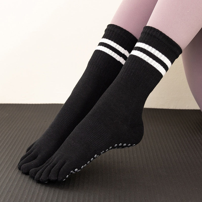 Yoga Socks Non-slip Professional Women's Toe Socks Sports Running Fitness Skipping Rope Pressure Mid-calf Pilates Socks