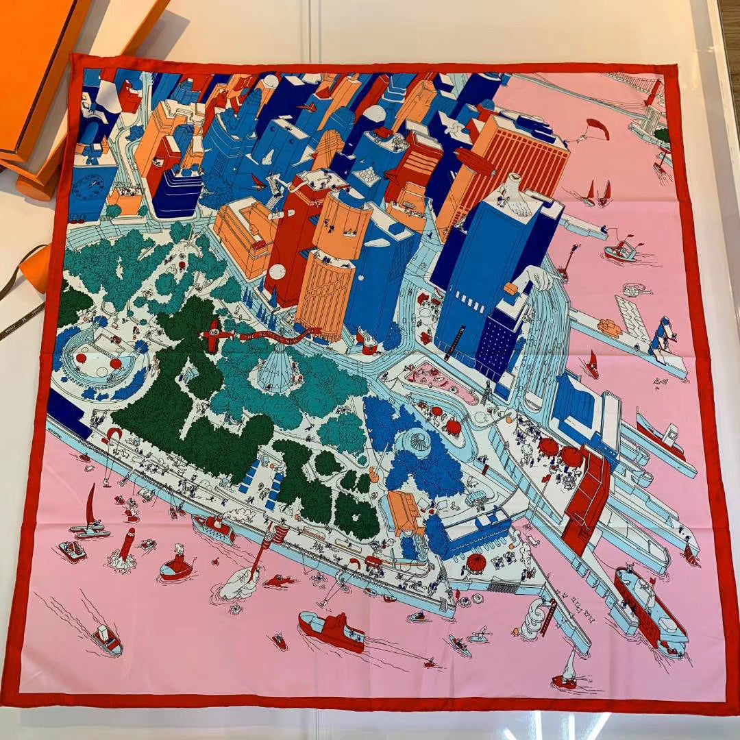 Handmade Hemming Twill Silk Printed Shawl