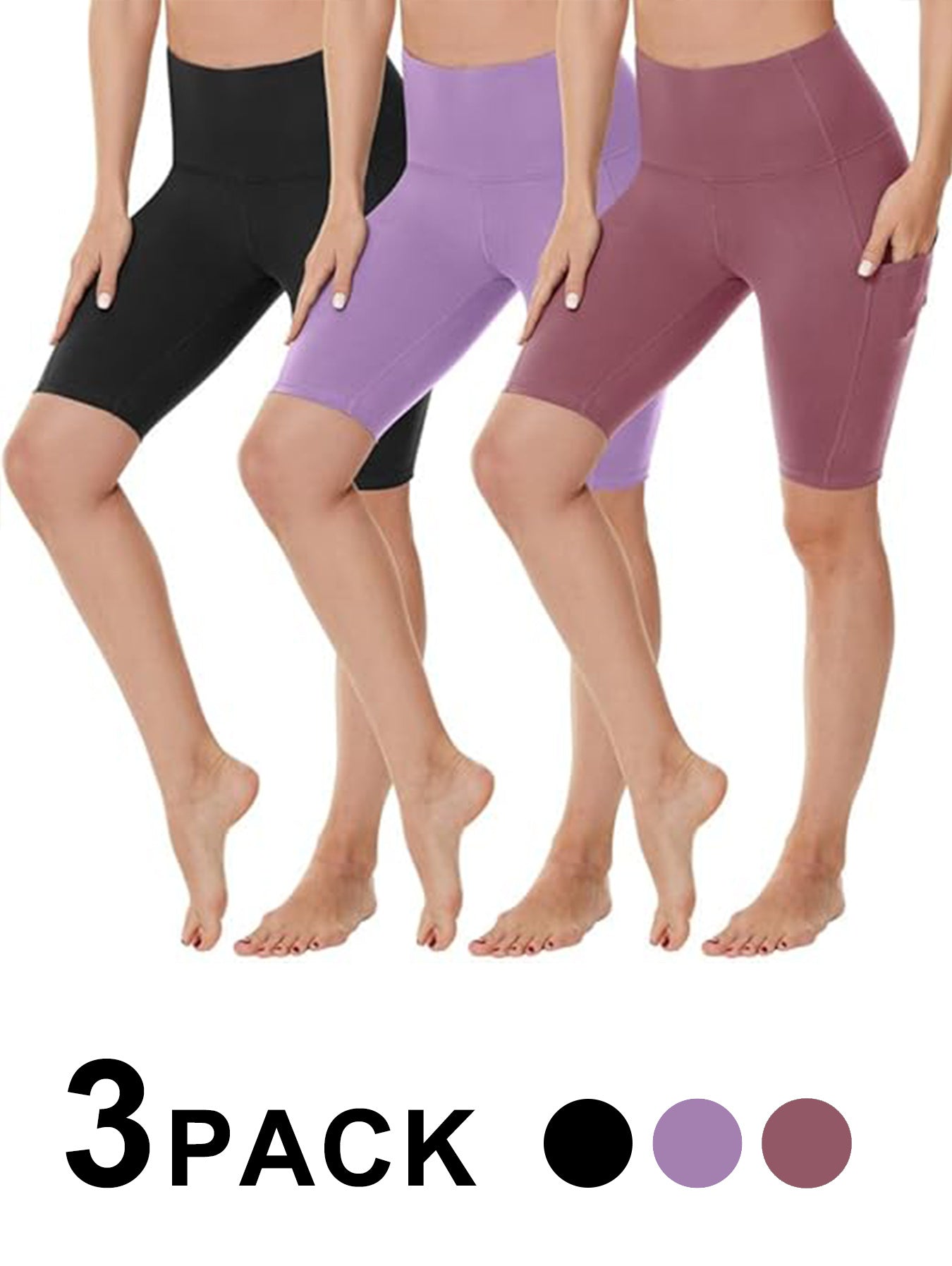 Yoga Pants - 5 Minutes High Waist, 3 Pairs Of Black, Light Purple, Medium Bean Paste