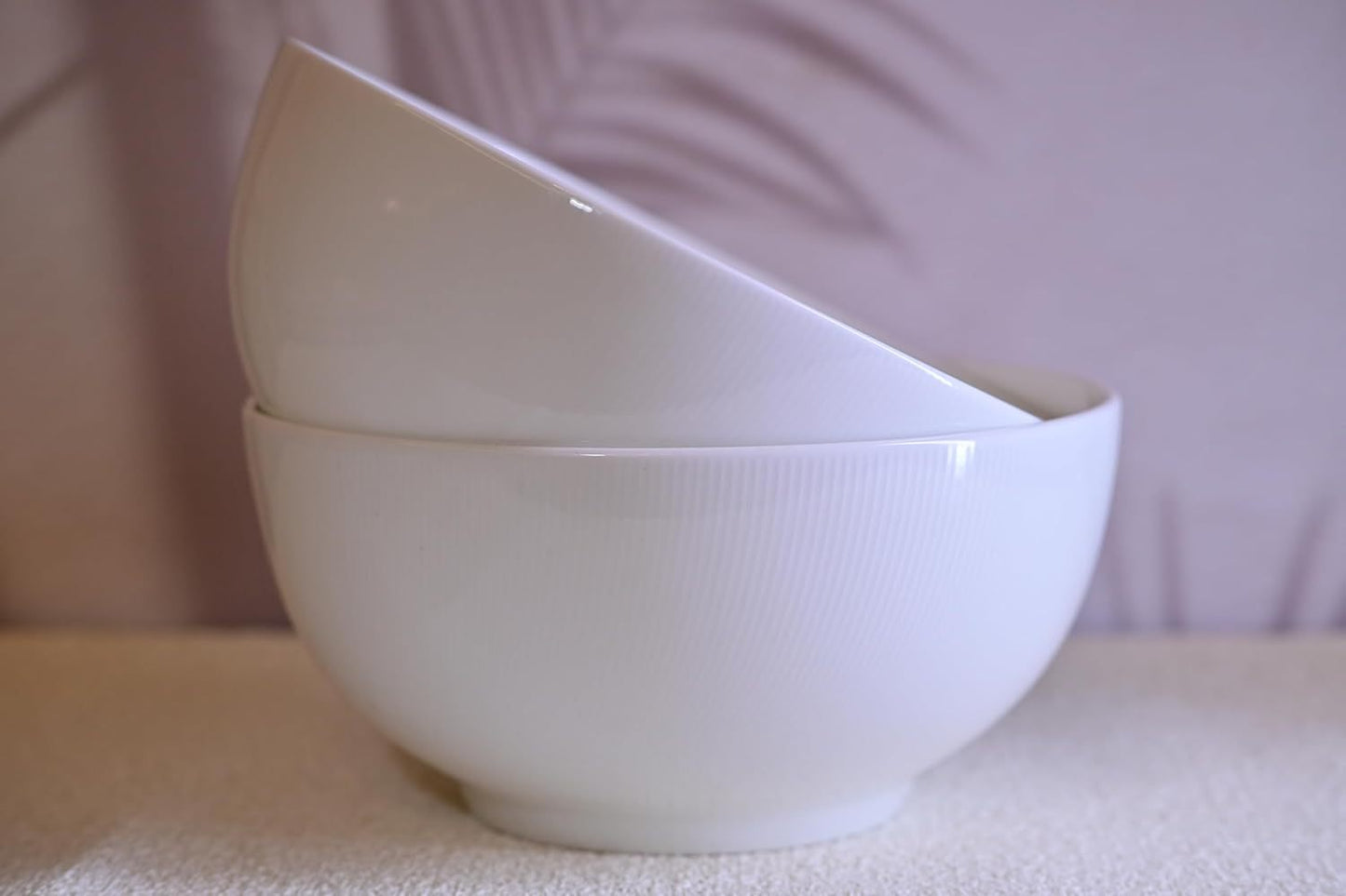 Setaria Bone China Dinnerware Set, 2 Pieces 8-inch Large Deep Salad Bowl, Soup, Cereal, Oatmeal, Fruit, Rice, Ivory White With Narrow Curve Stripe