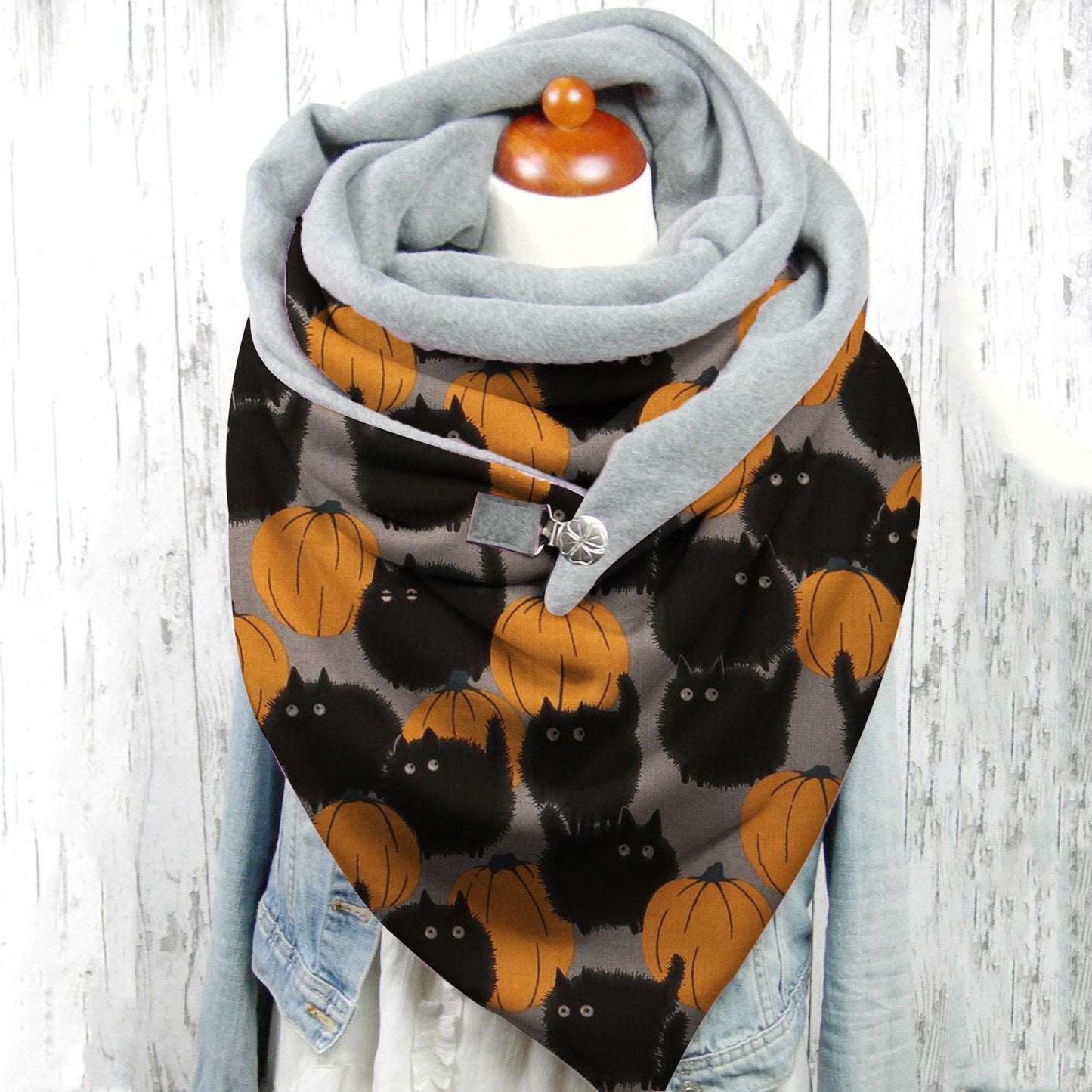 Female Plush Skull Print Long Halloween Button Bib