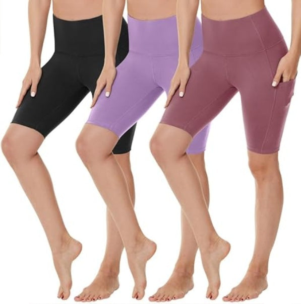 Yoga Pants - 5 Minutes High Waist, 3 Pairs Of Black, Light Purple, Medium Bean Paste