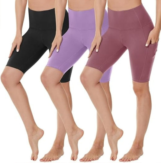 Yoga Pants - 5 Minutes High Waist, 3 Pairs Of Black, Light Purple, Medium Bean Paste