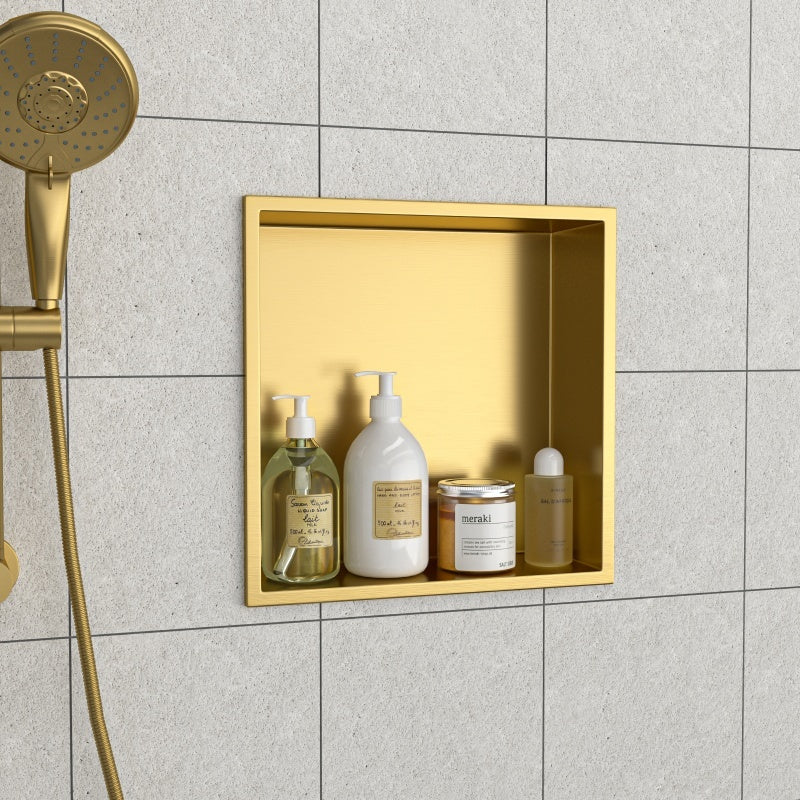 12 X 12 In Stainless Steel Shower Niche - Gold, Waterproof, Easy Installation, Corrosion-Resistant