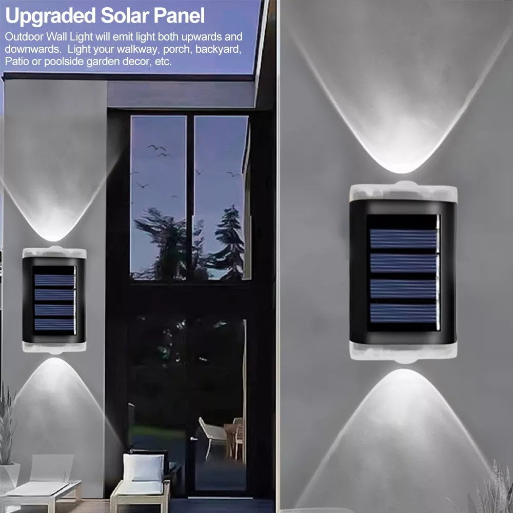 2Pcs Solar Powered Wall Lights Led Super Bright Door Fence Outdoor Garden Lamp White Ligth