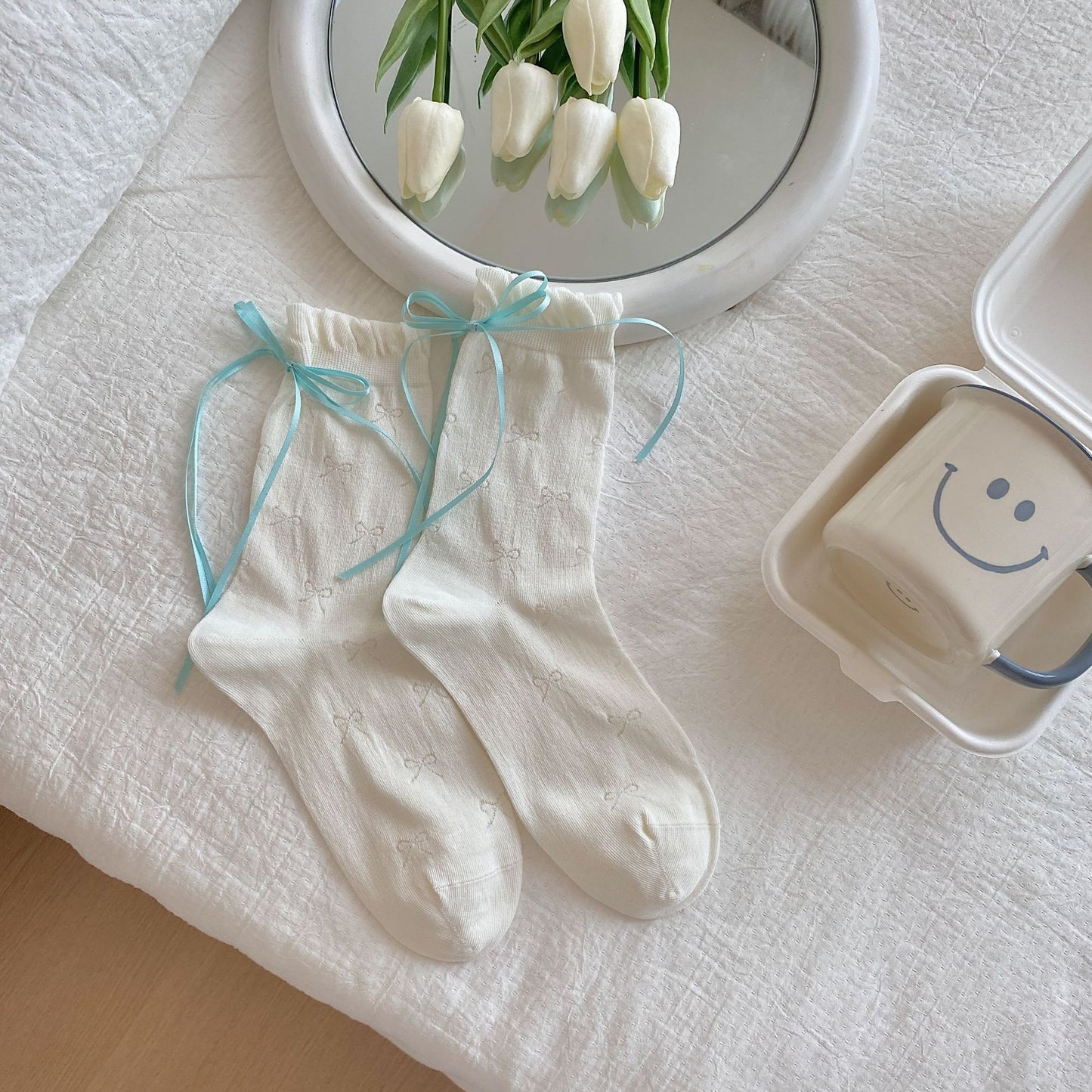 Thin Mesh Breathable Bunching Socks Children Cute Girl Bow Cotton