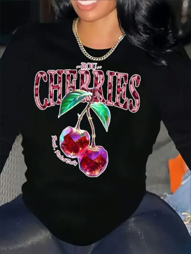 Women's Print Long-sleeved Hoodless Sweatshirt