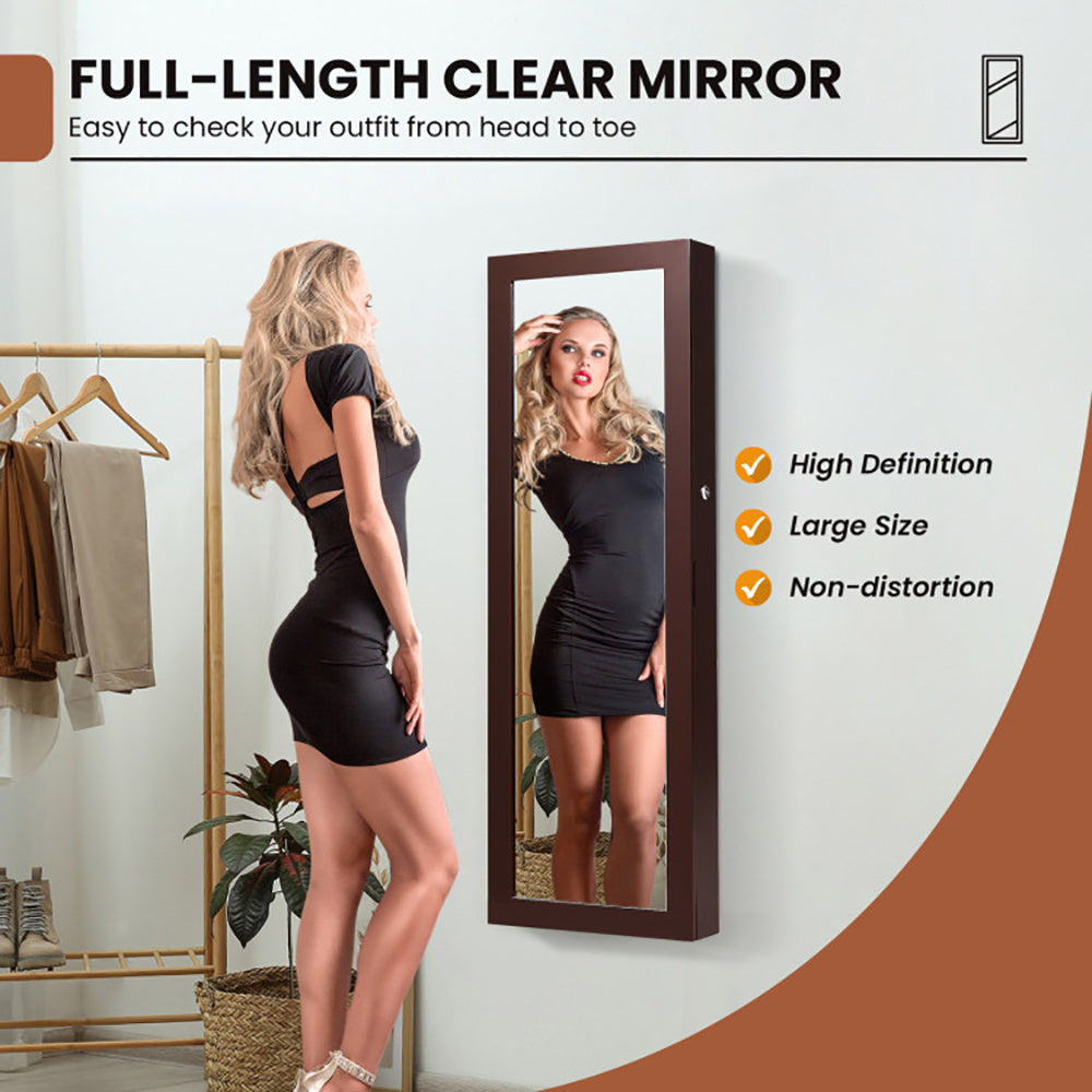 Lockable Wall Mount Mirrored Jewelry Cabinet With LED Lights