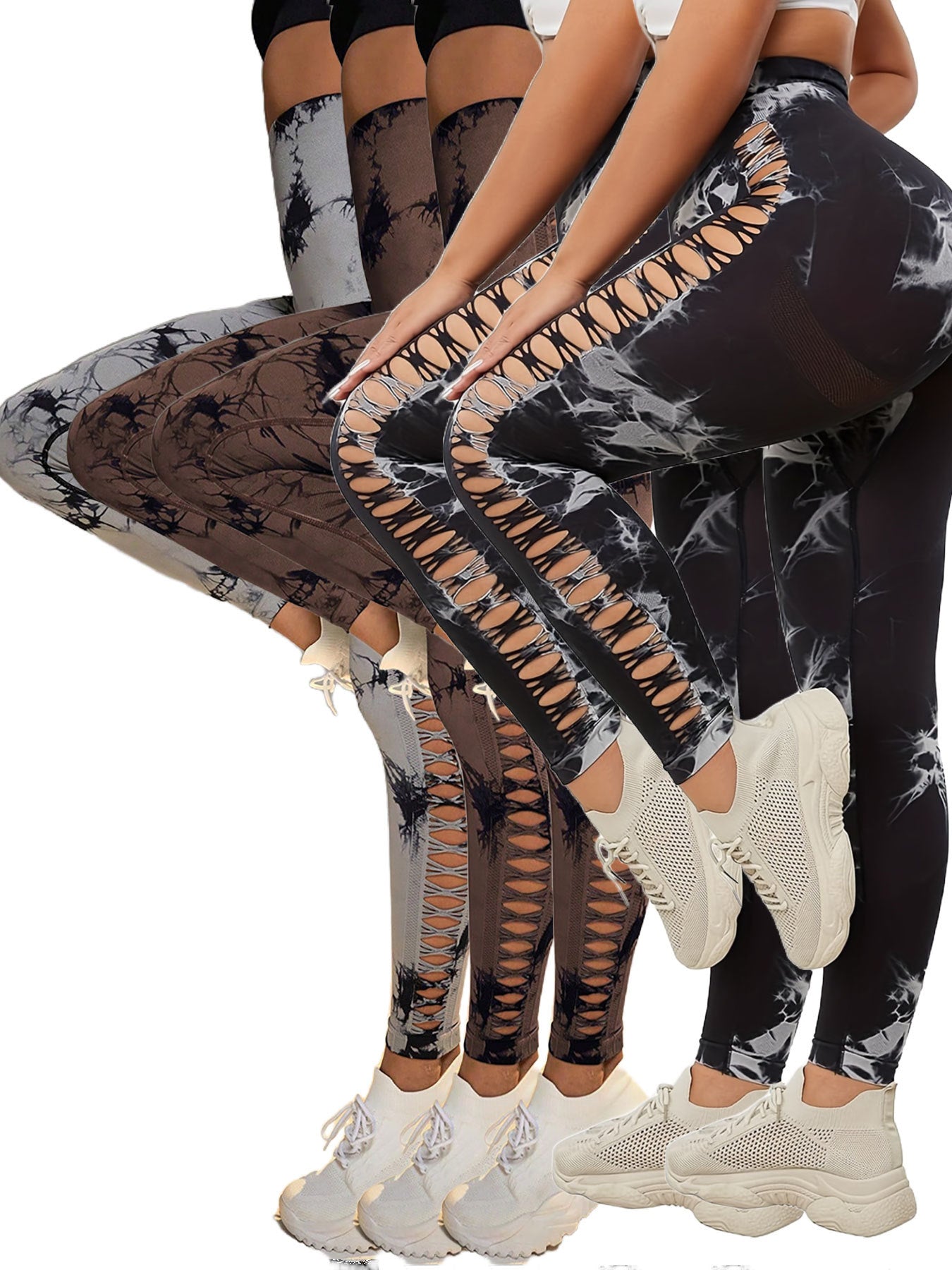 5 Pack Women's Tie-Dye Cutout Yoga Pants High-Waisted Leggings Women's Tie-Dye Leggings,, Leggings Women High Waisted Seamless Workout Leggings Gym Booty Tights Tummy Control Yoga Pants