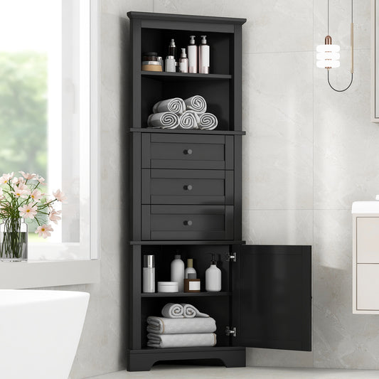 Black Triangular High Cabinet With 3 Drawers And Adjustable Shelves, Suitable For Bathroom, Kitchen Or Living Room, Prohibited Platform Temu