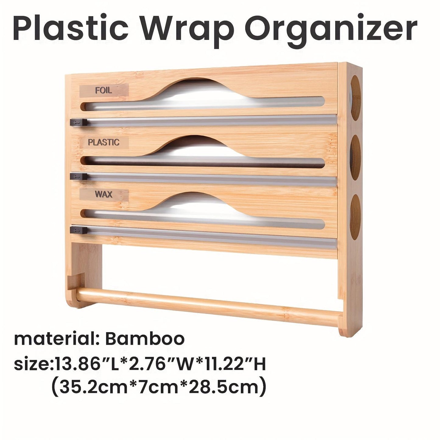 Bamboo Plastic Wrap Cutter With Paper Towel Holder Kitchen Wall-mounted Tinfoil Cutter With Three-grid Cutter And Paper Towel Storage Rack