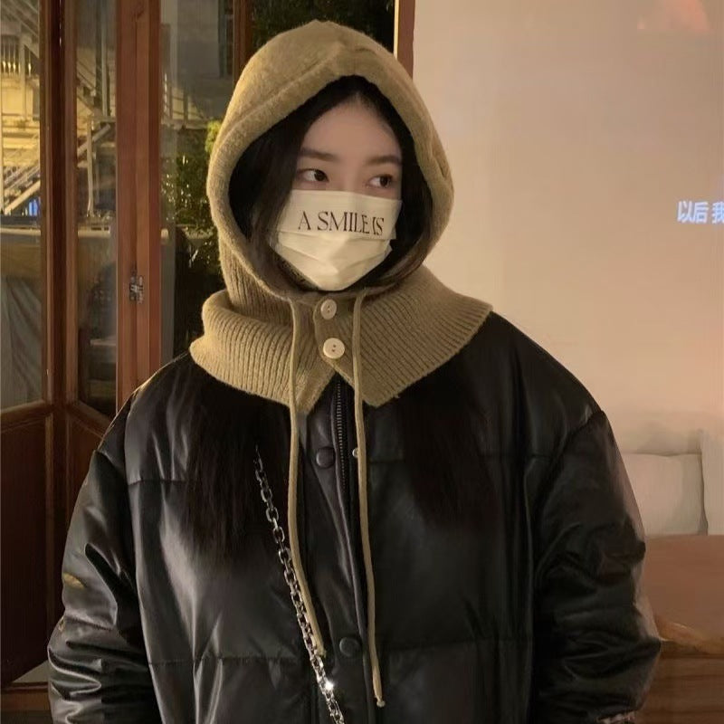 Fashionable Warm Hat Scarf Integrated Ear Protection Knitting Woolen Cap