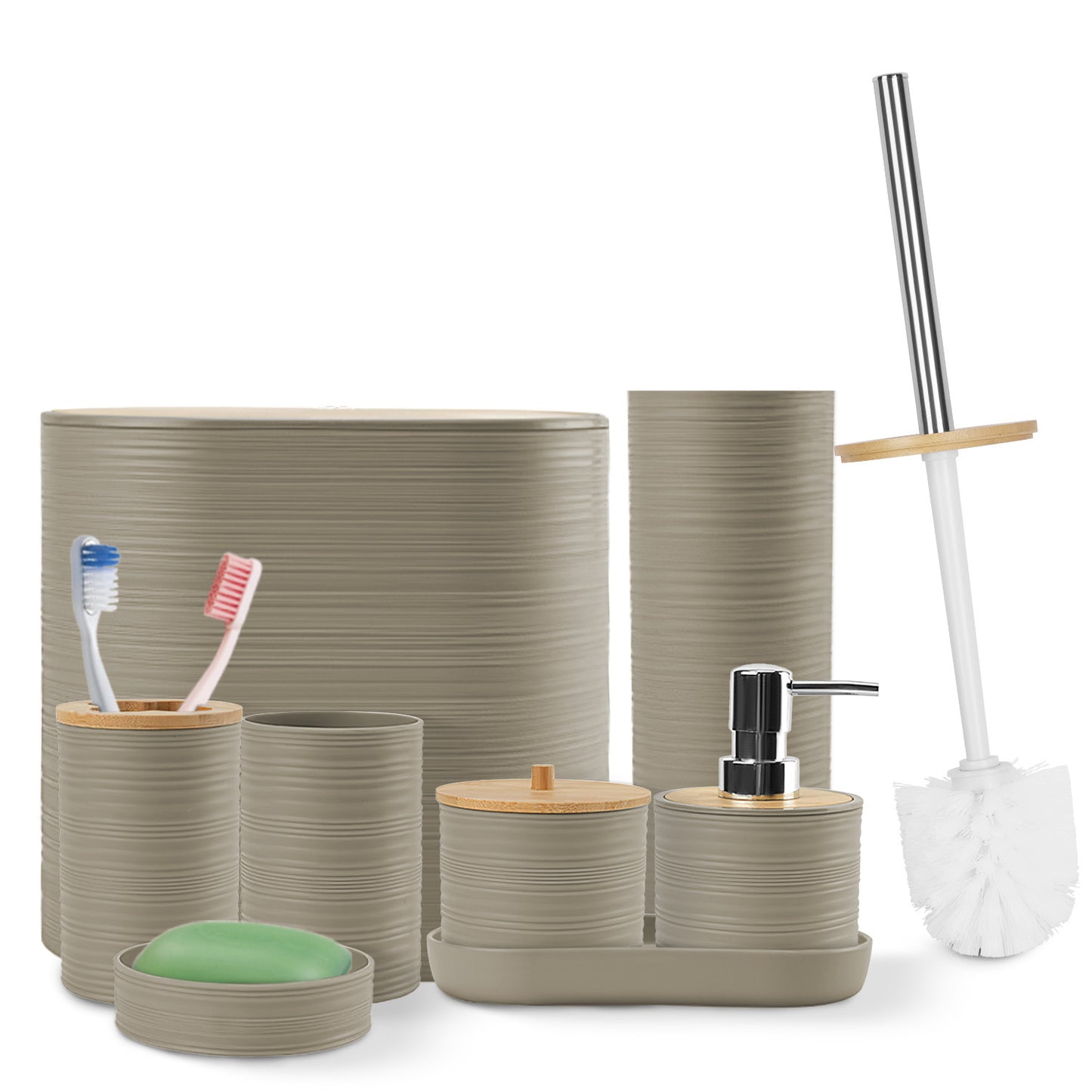 5 Colors Options -- Set Of 8Pcs Bathroom Accessories Set Bathroom Holder Set With Soap Dispenser Toothbrush Holder Cup Soap Dish Toilet Cleaning Brush Trash Can Qtip Holder Vanity Tray For Home