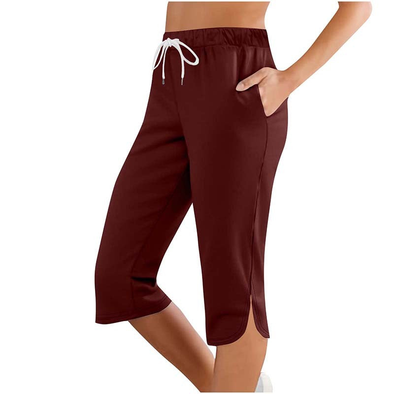 Women's Capri Leggings Drawstring High Waisted Sweatpants Lounge Running Gym Short With Pockets
