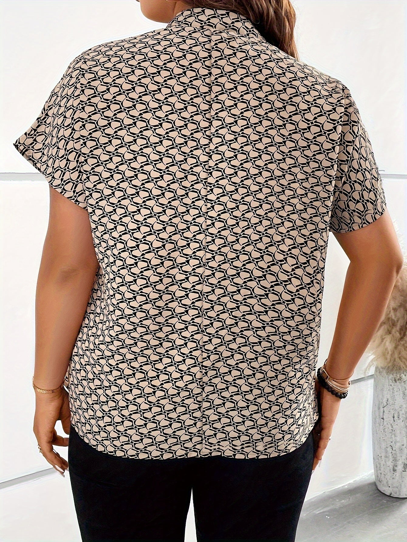 Women's Plus Size Irregular Diamond Print Blouse - Summer Casual Top