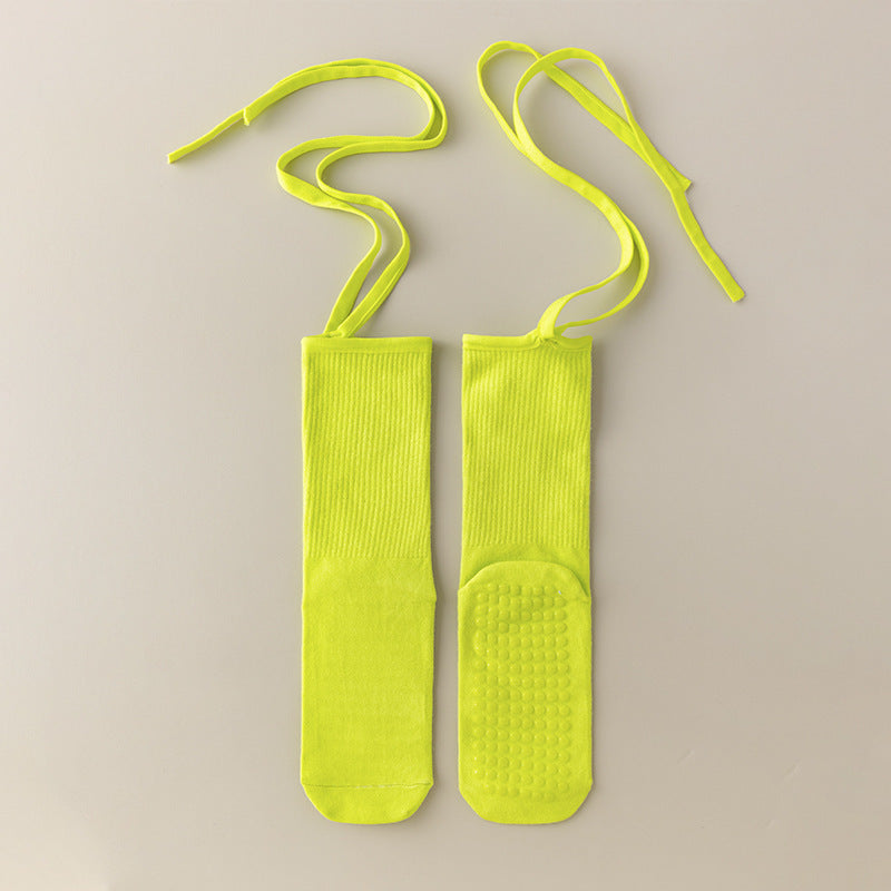 Women's Anti-slip Cross Lace-up Yoga Pilates Dance Dopamine Sports Wear Mid-calf Socks