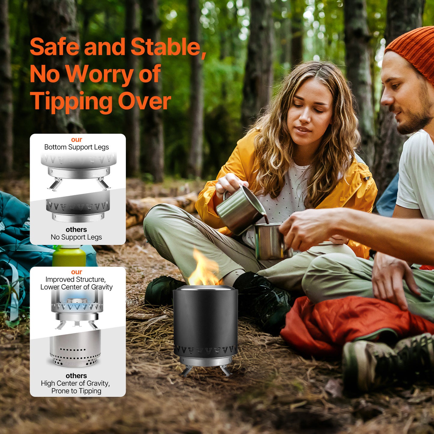 Tabletop Fire Pit 6 Inch Stainless Steel Fireplace Indoor Outdoor Black