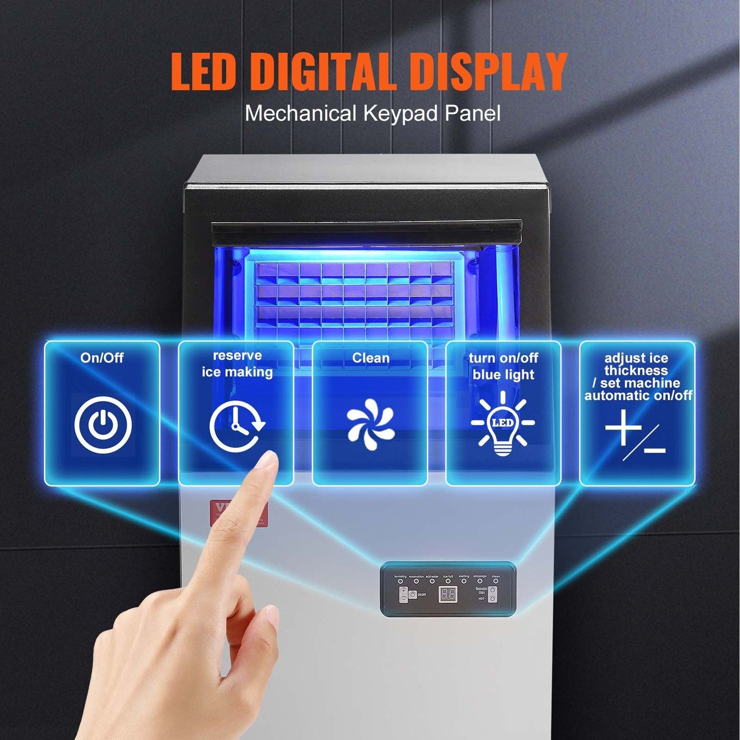 VEVOR Commercial Ice Maker, 80lbs 24H, Ice Maker Machine, 40 Ice Cubes In 12-15 Minutes, Freestanding Cabinet Ice Maker With 27.5lbs Storage Capacity LED Digital Display, For Bar Home Office Restauran