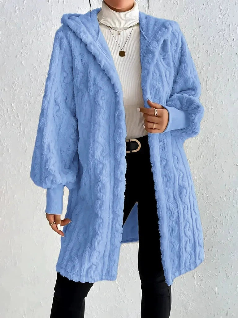 Hooded Double-sided Plush Cuff Thread Long Coat