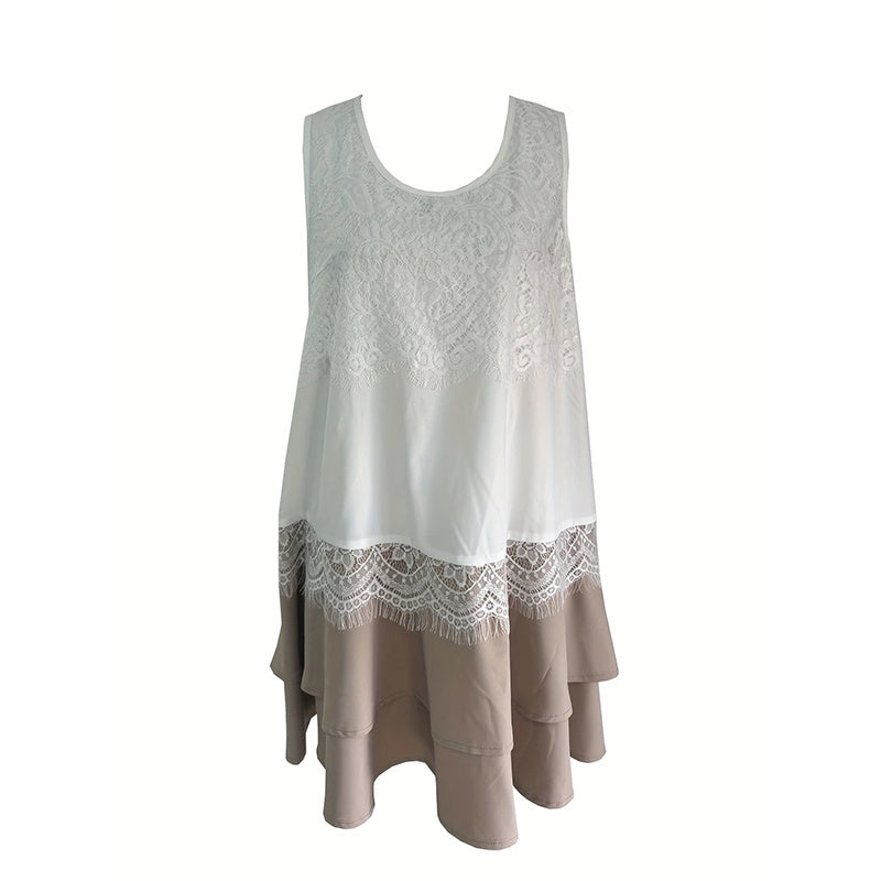 Women's Summer Sleeveless Lace Patchwork Sundress Beach Vacation Clothes Casual Dresses