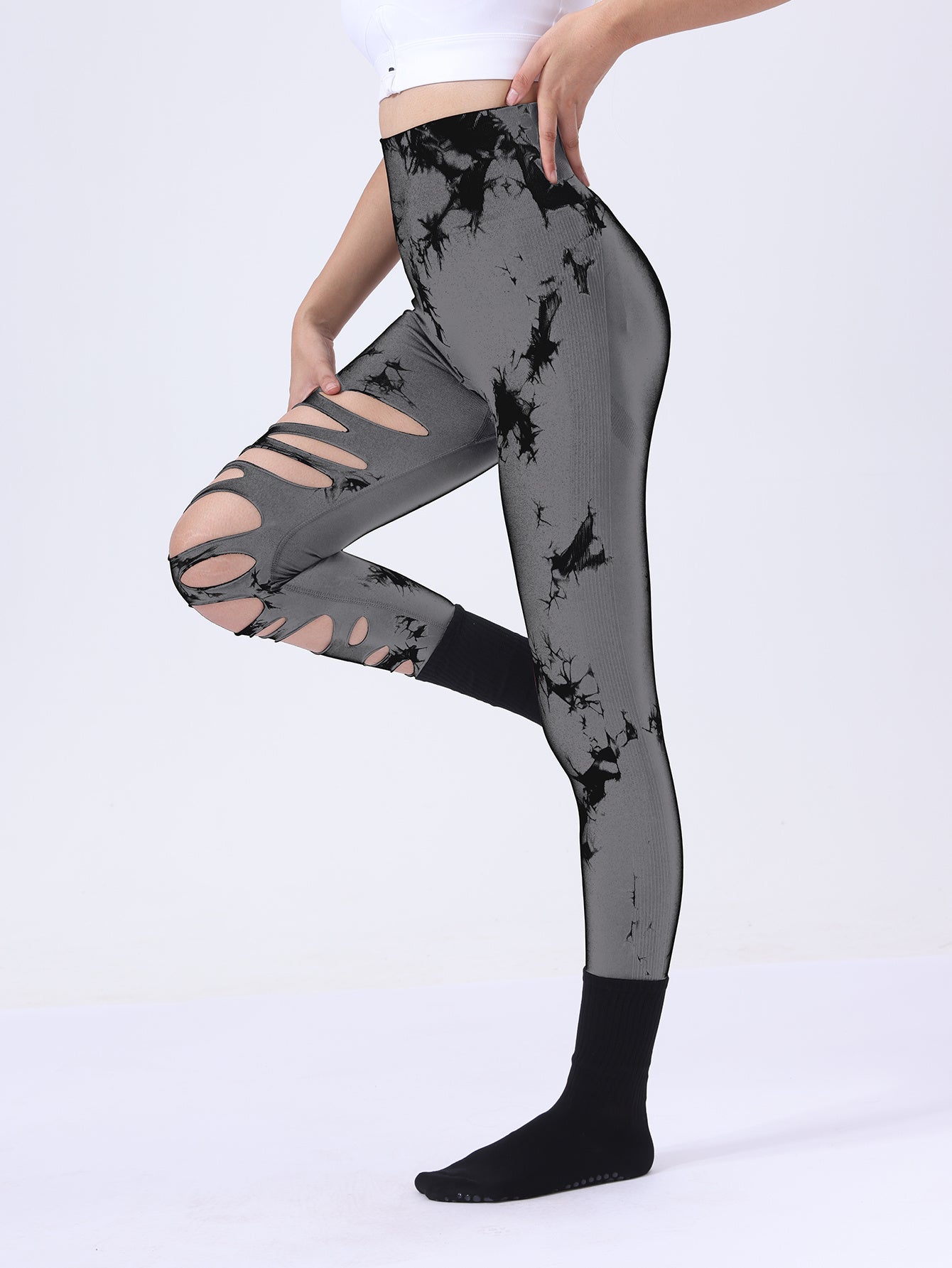 Butt Lifting Yoga Gym Athletic Pants, Hollow Out Tummy Control Sports Leggings Tie Dye Running Pants
