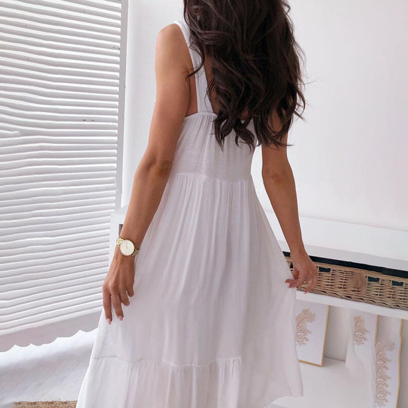 Bohemian Lace Trim Sleeveless Dress - V-Neck Sexy Cutout Summer Maxi Dress