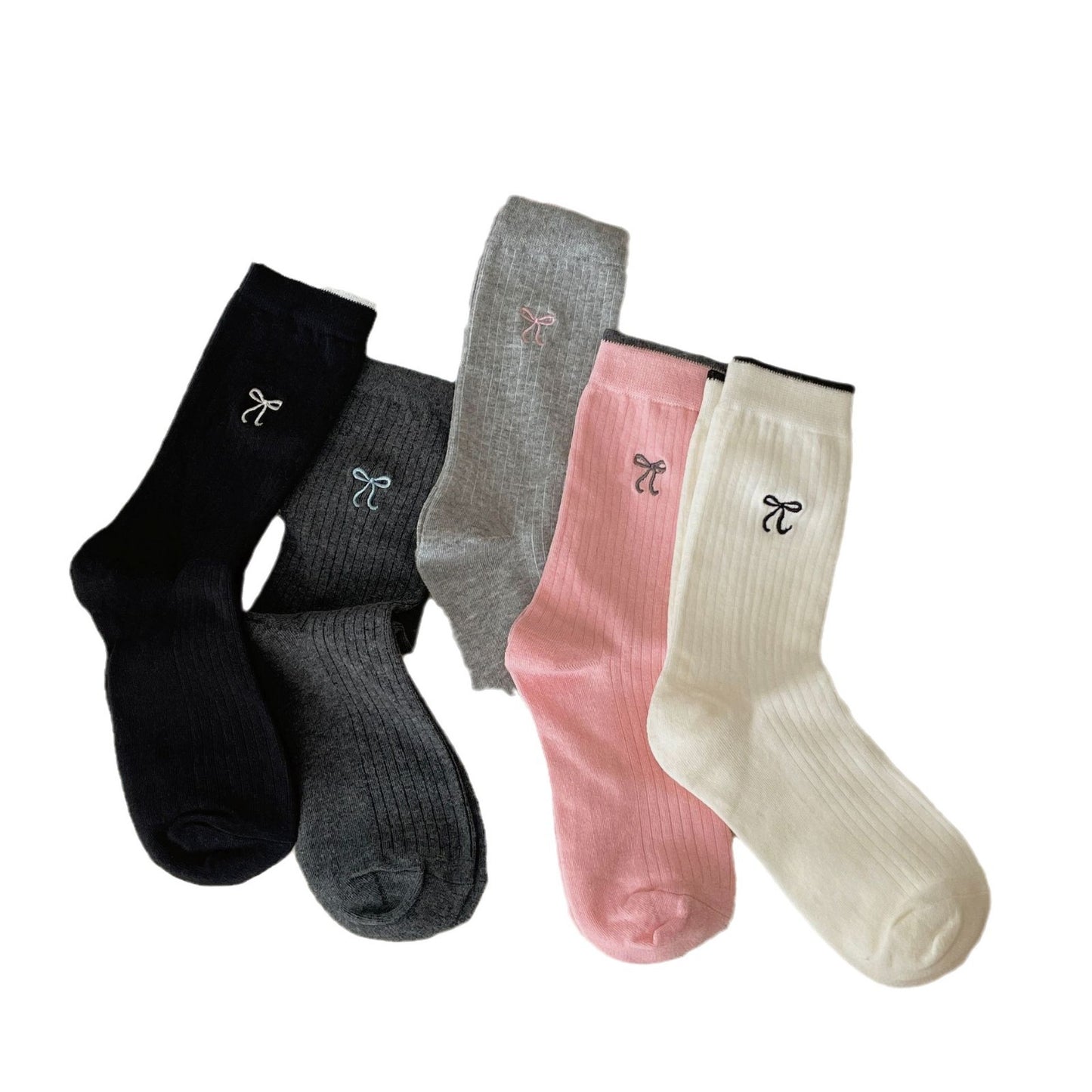 South Korea Ins Wear Blogger Color Block Embroidery Bow Bunching Socks