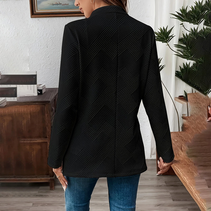 Women's Solid Color Notched Lapel Blazer - Textured Elegant Jacket For Fall&Winter Formal & Casual Wear