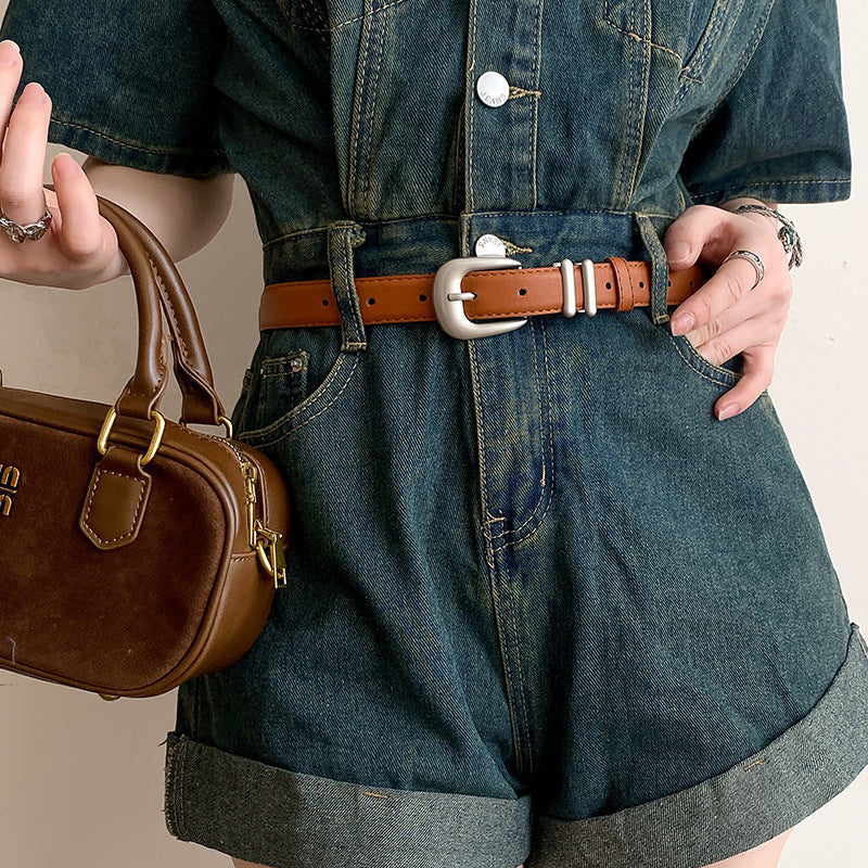 Minimalist Silver Buckle Crescent Thin Belt