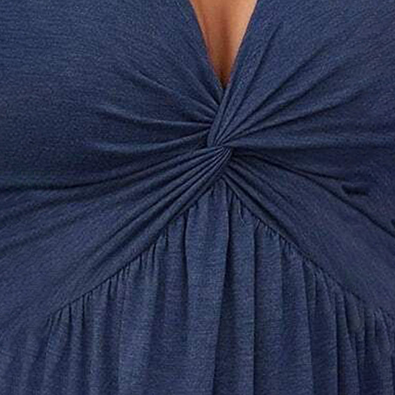 Women's V-Neck Sleeveless Solid Dress - Bust Knot Detail & Waist-Defining Summer Dress