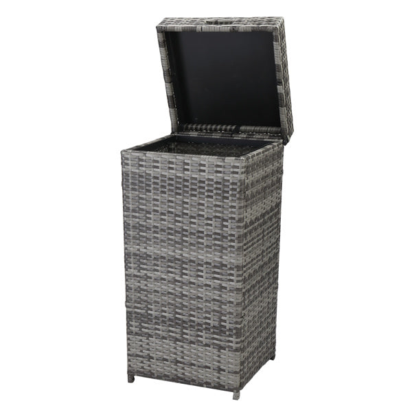 Gray Gradient Woven Rattan Trash Can With Top Cover