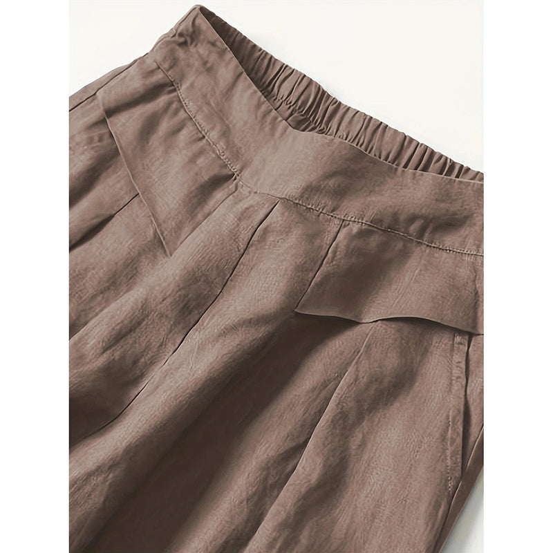 Women's Wide Leg Palazzo Pants Cotton Linen Elastic Waist Casual Pants Breathable Summer Trousers With Pockets