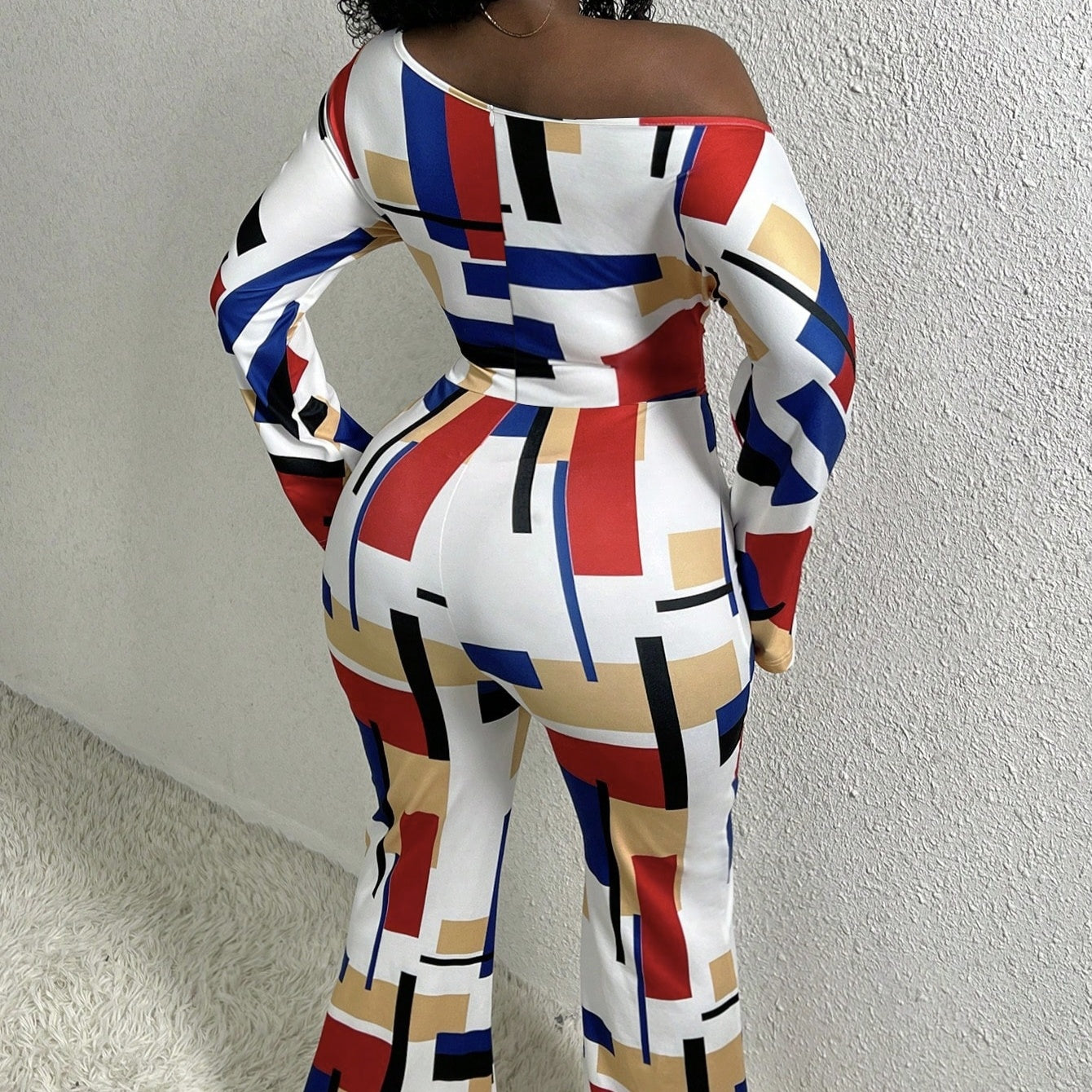 Ladies' Fashionable, Elegant, Versatile Temperament, Geometric Pattern Printed Jumpsuit