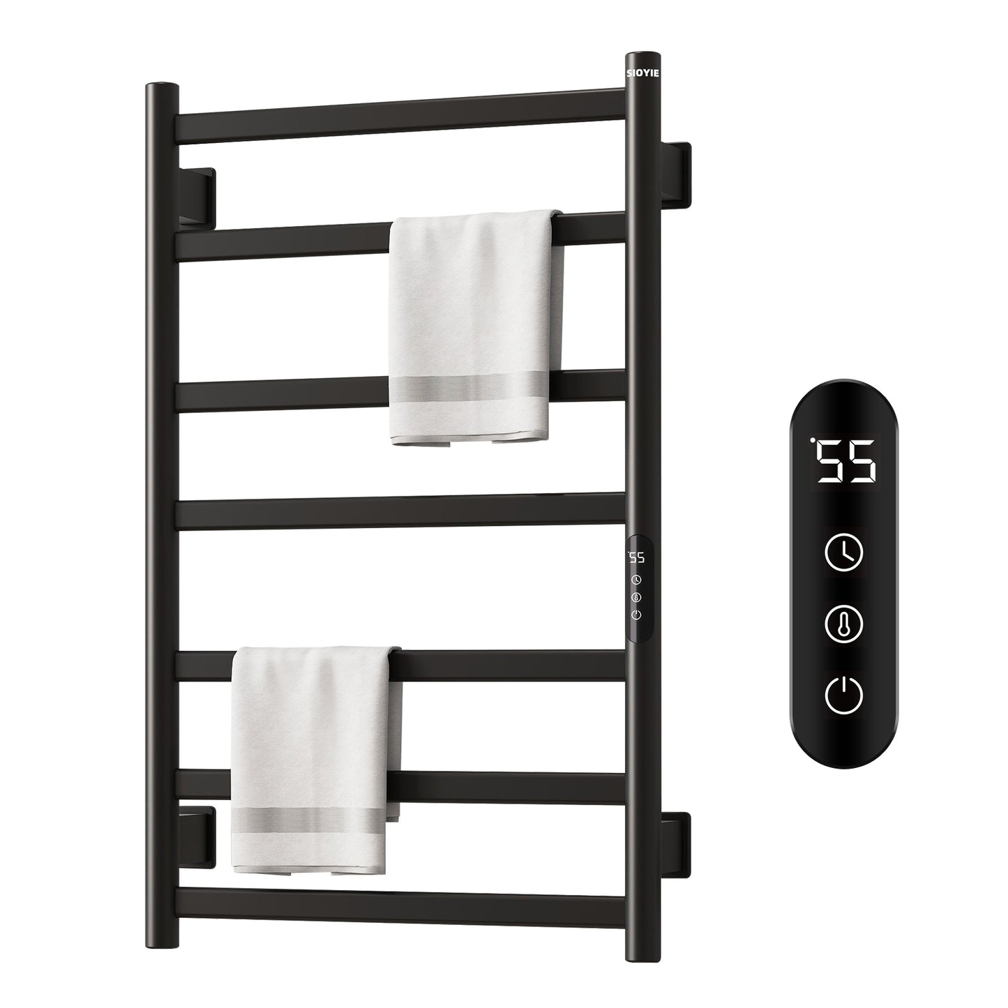 SIOYIE Towel Warmer Bathroom Wall Mounted 6 Bars Electric Towel Drying, 150 W 500 800 MM Heated Towel Rack With Intelligent Touch Screen Timer And Temperature Control Black Right