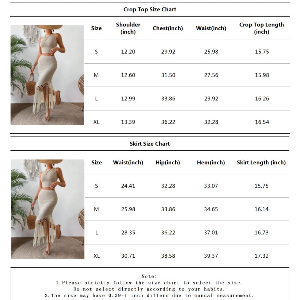 2 Piece Skirt Sets For Women Sleeveless Crop Top And Bodycon High Waist Skirt Set