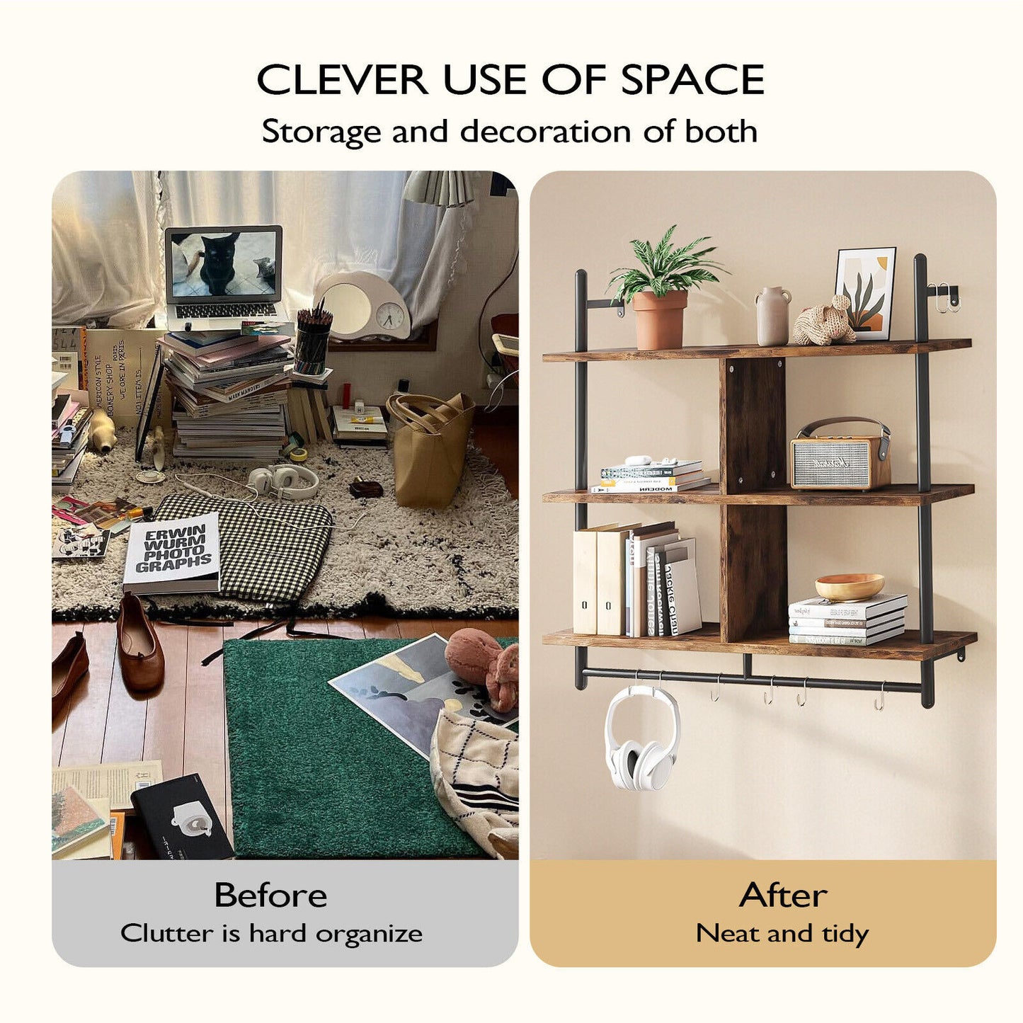 3 Tier Floating Shelves Metal Brackets Wall Mounted Shelf Over Toilet Bathroom