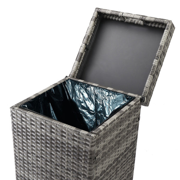 Gray Gradient Woven Rattan Trash Can With Top Cover