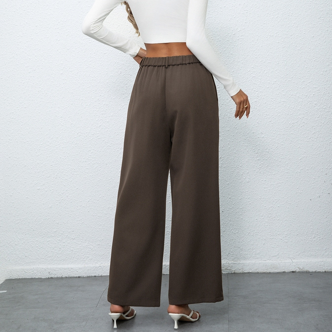 Ladies' New Fashionable And Elegant Temperament Casual Solid Color Button Wide Leg Suit Pants