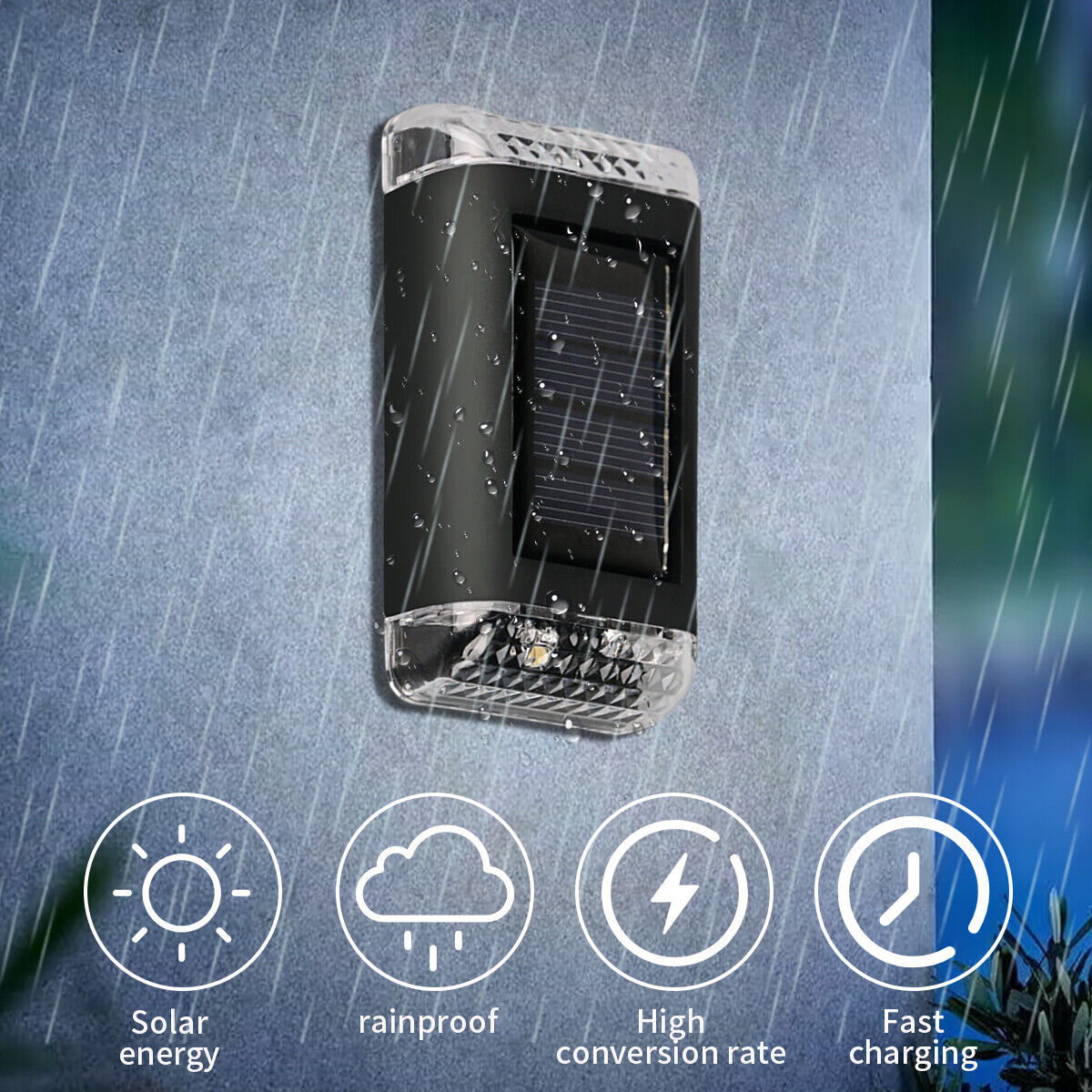 2Pcs Solar Powered Wall Lights Led Super Bright Door Fence Outdoor Garden Lamp White Ligth