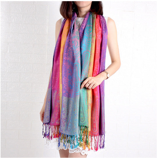 Tassel Jacquard Cotton Linen Large Scarf Air Conditioning Shawl