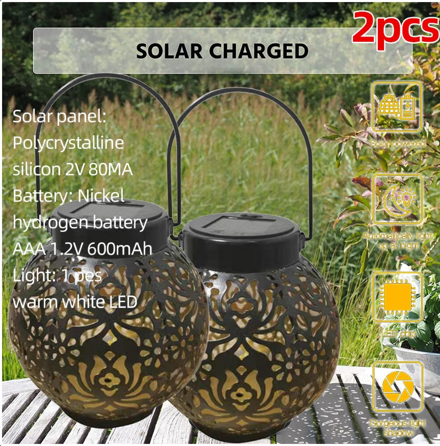 2 Pack Outdoor Solar Hanging Lantern Lights Waterproof Outdoor Garden Lawn Lamp