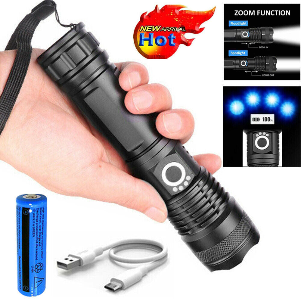 990000lm Rechargeable XHP70 Most Powerful LED Flashlight USB Zoomable Torch Lamp