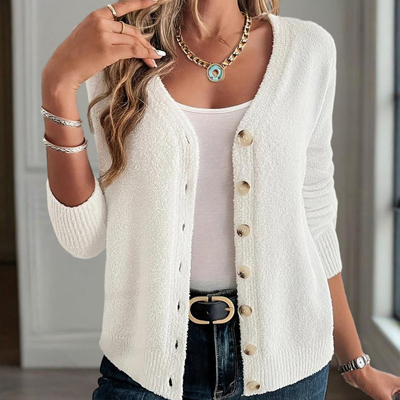 Women's V-Neck Button Front Long Sleeve Knit Cardigan For Spring & Fall Elegant For Casual Wear