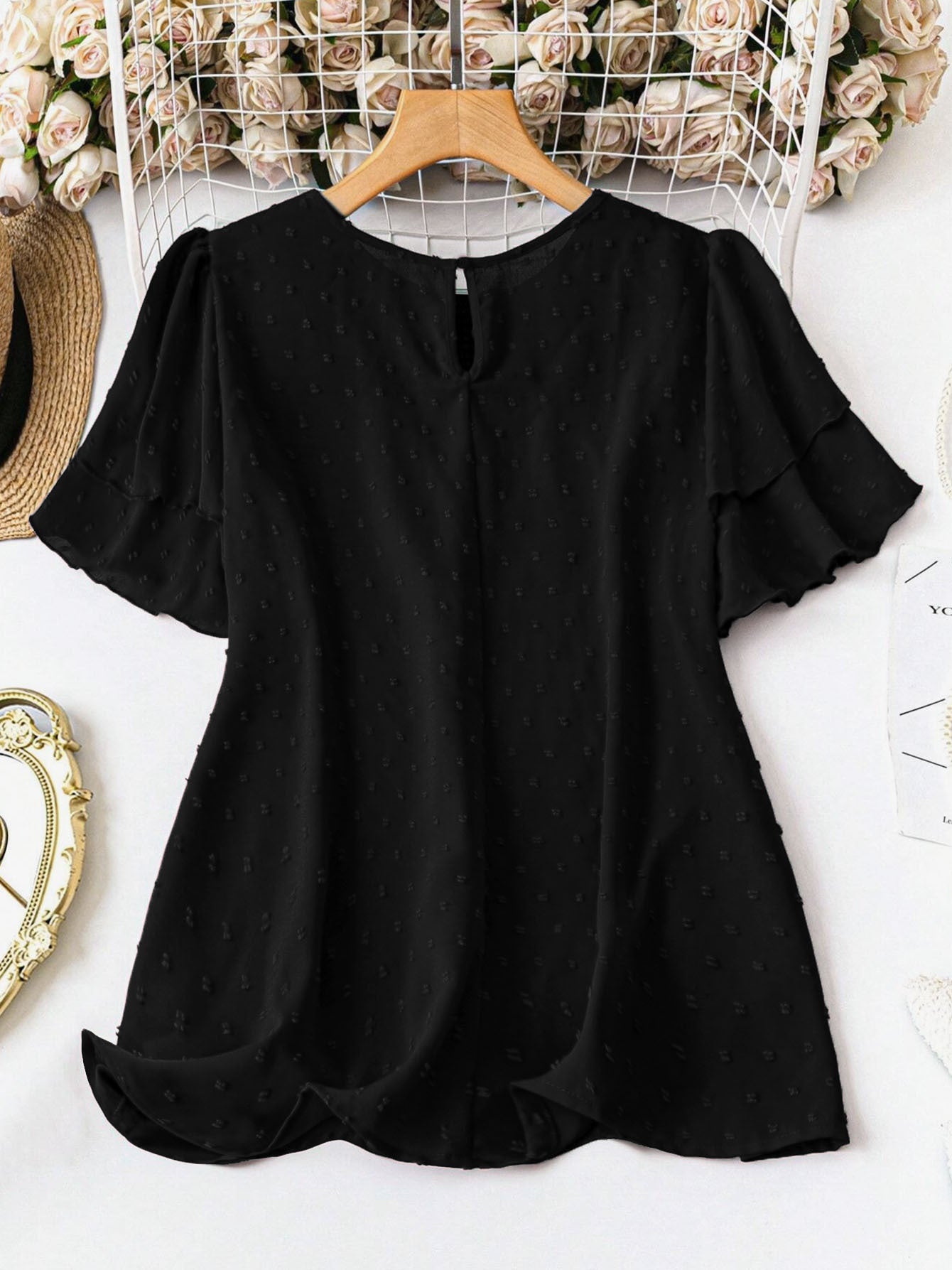 Women's Plus Size Swiss Polka Dot Shirt Summer Round Neck Short Sleeved Outdoor Casual Blouse Top