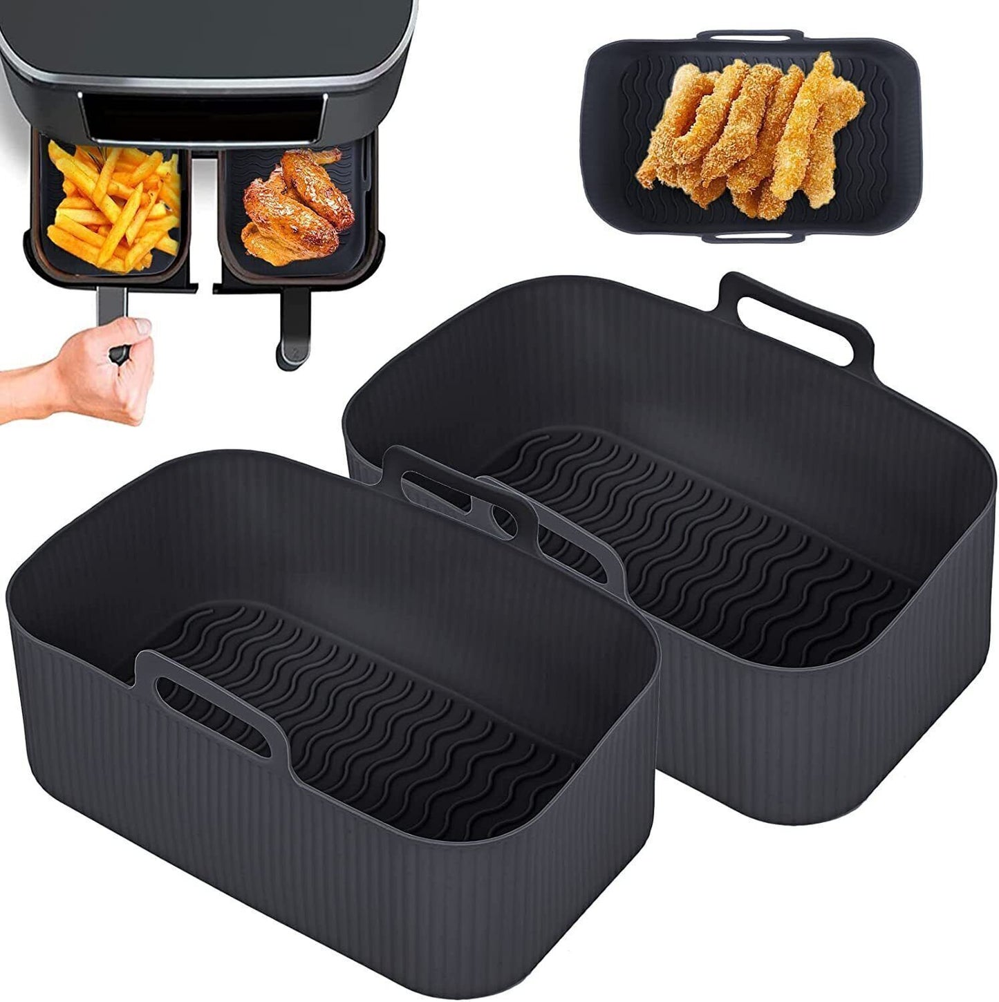 2 PCS Air Fryer Silica Gel Baking Pan Dual Basket Liner Handle Baking Oven New