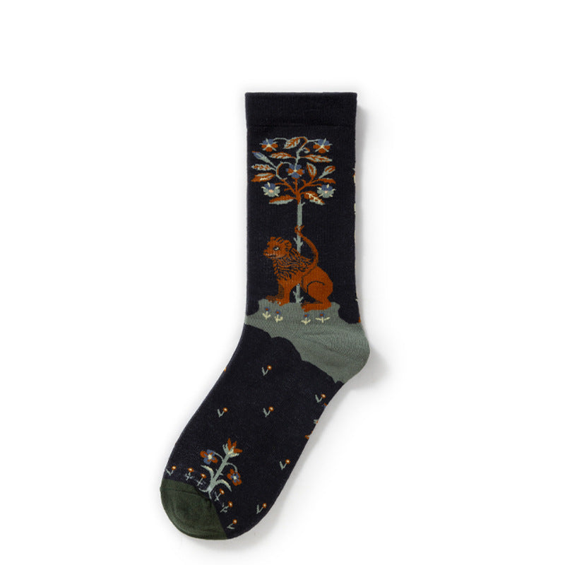 Retro Trendy Autumn And Winter Abstract Art Socks Europe And America Creative Combed Cotton