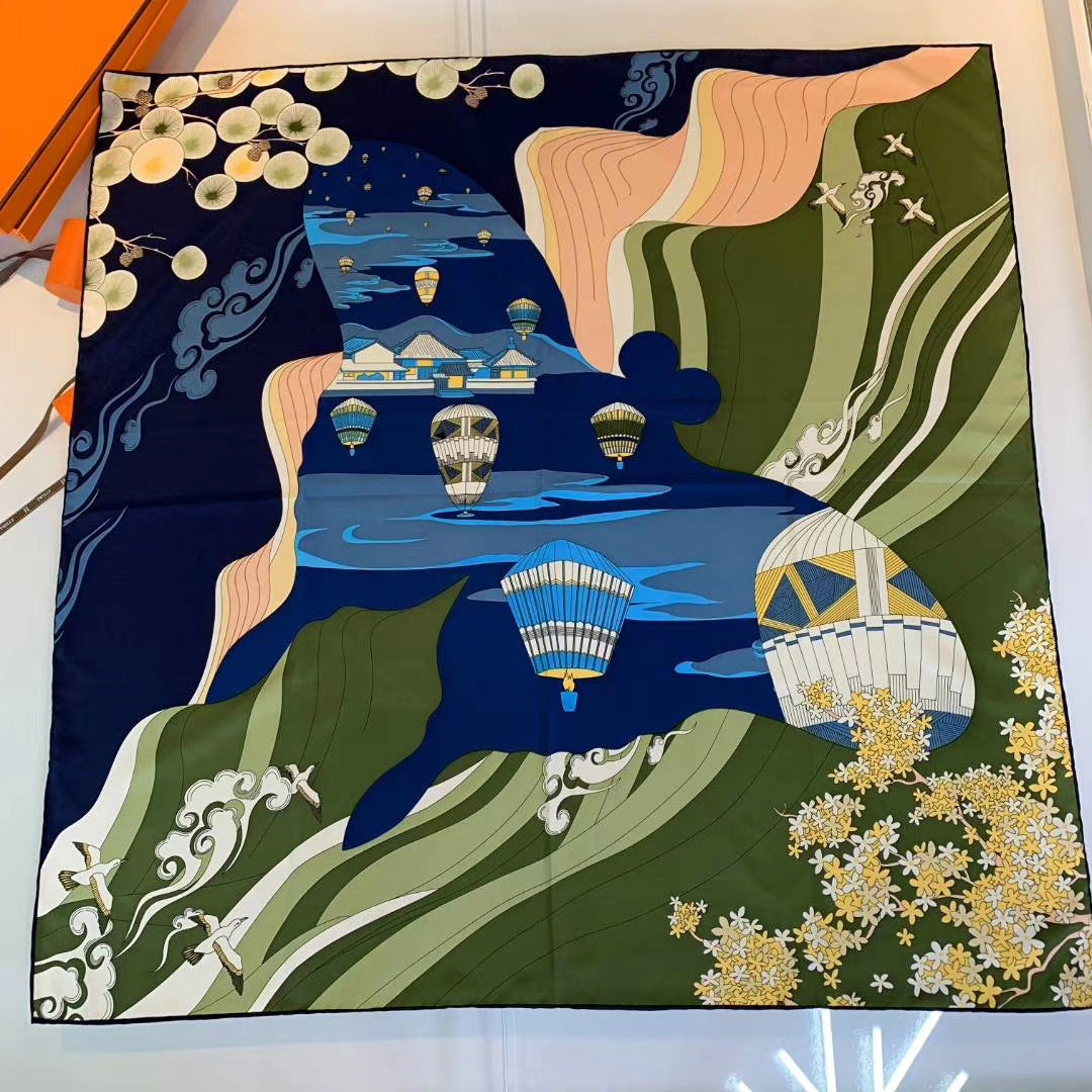 Handmade Hemming Twill Silk Printed Shawl